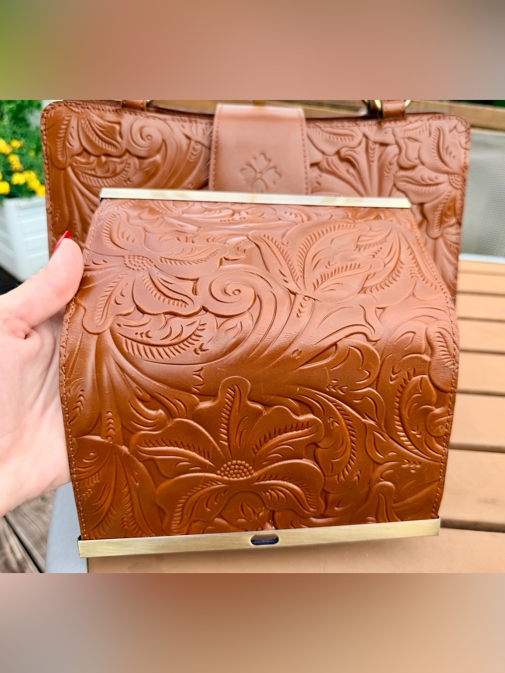 Patricia Nash Tooled Embossed Leather Satchel + Matching Wallet in Floral Cognac - Picture 12 of 16
